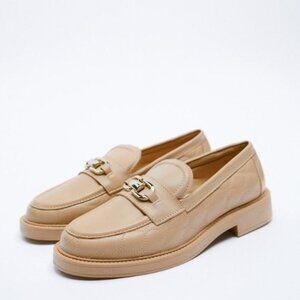 ZARA Quilted Leather Loafers with Metal Buckle